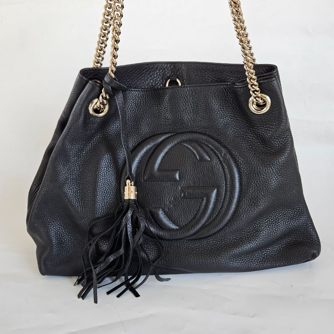 Gucci Black Leather Medium Soho Chain Tote