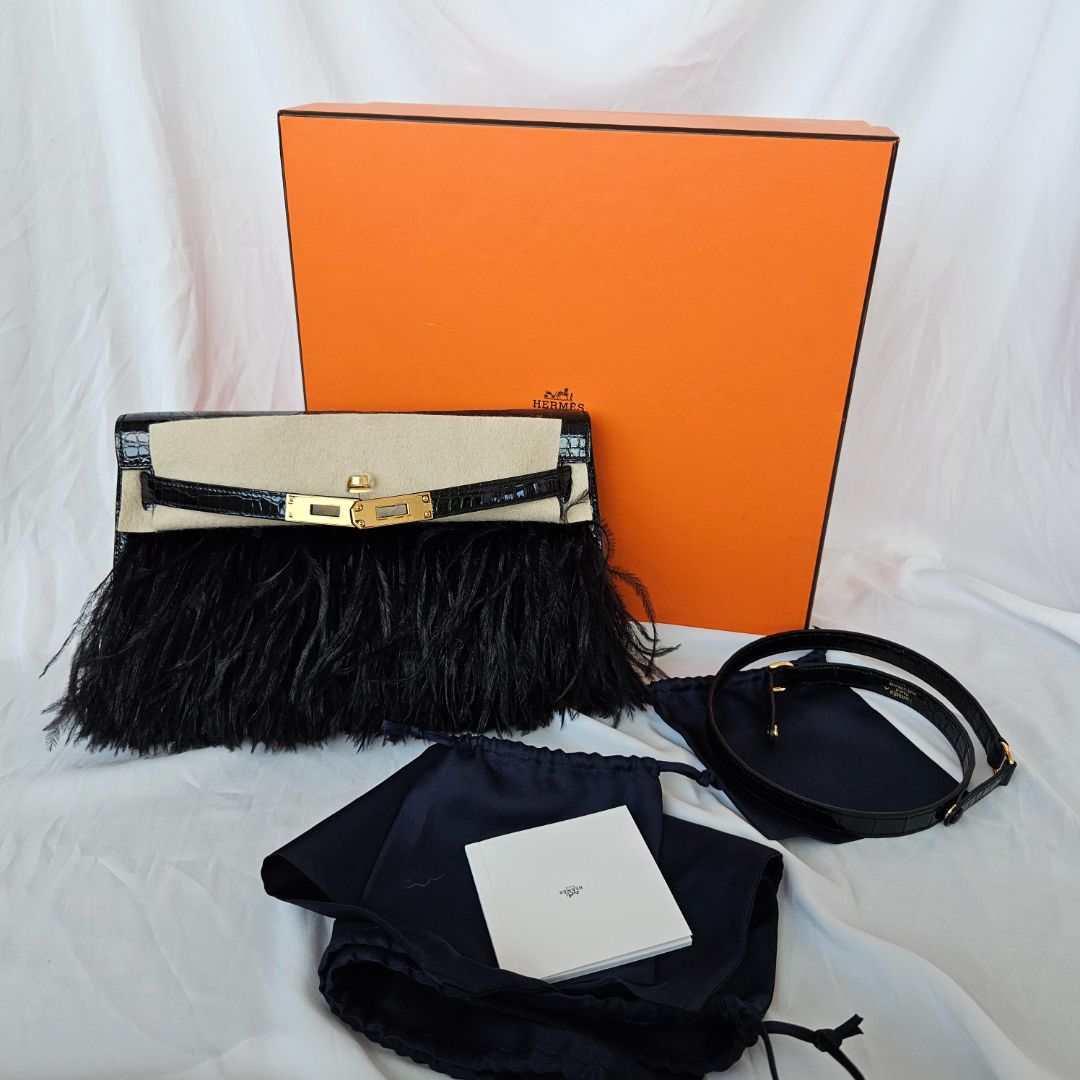 Hermès Kelly Elan Foile Black Shiny Porosus