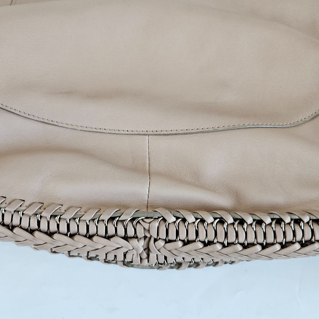 Salvatore Ferragamo Beige Leather Stitch Shoulder Aria Hobo Bag