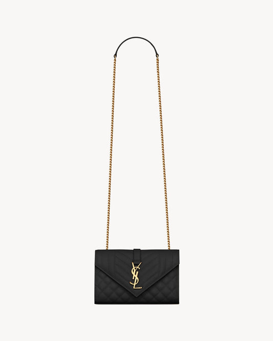 Saint Laurent ENVELOPE SMALL IN QUILTED GRAIN DE POUDRE EMBOSSED LEATHER