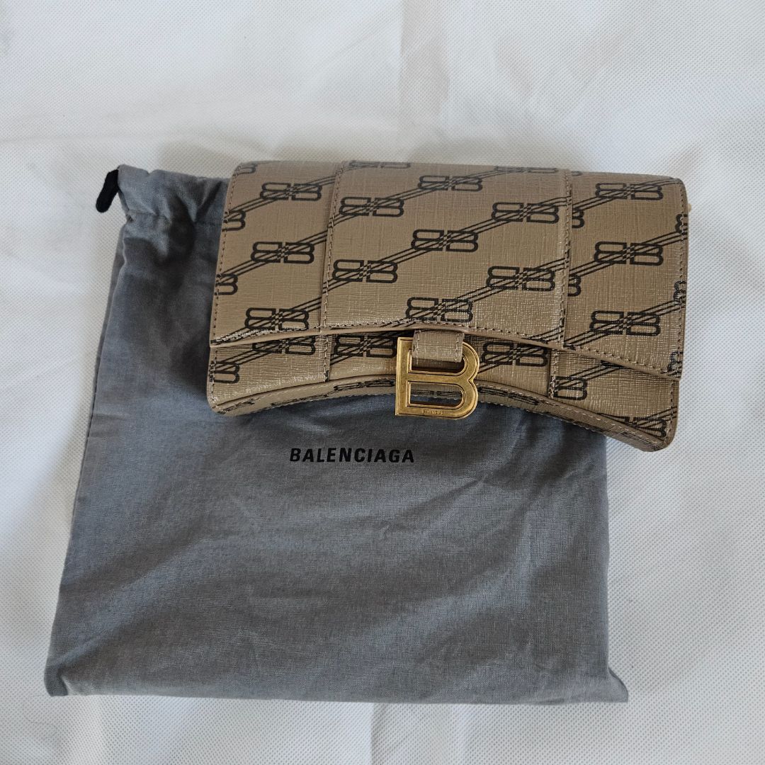 Balenciaga Hourglass Wallet On Chain Brown/Black BB Monogram Coated Canvas