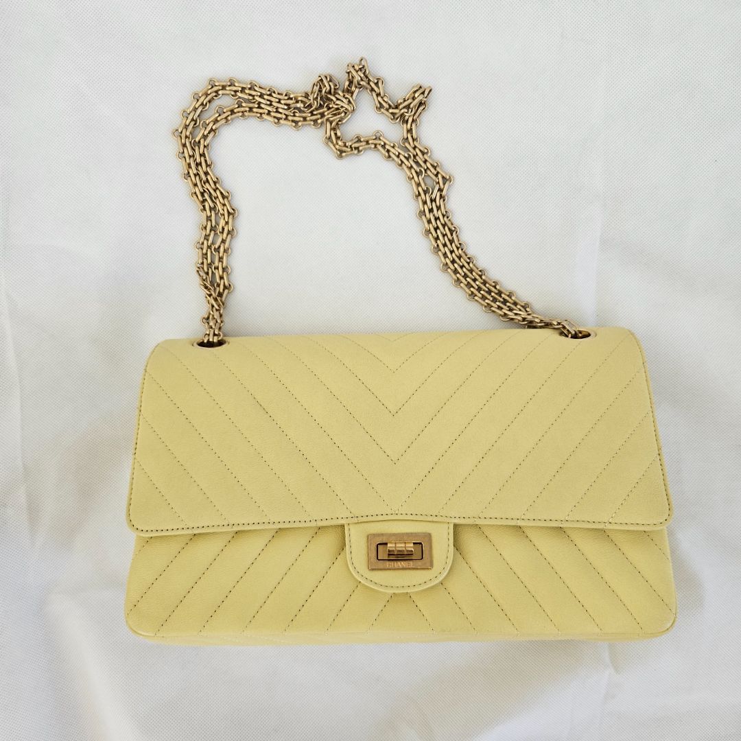 Chanel Yellow Chevron Leather Classic 227 Reissue 2.55 Flap Bag