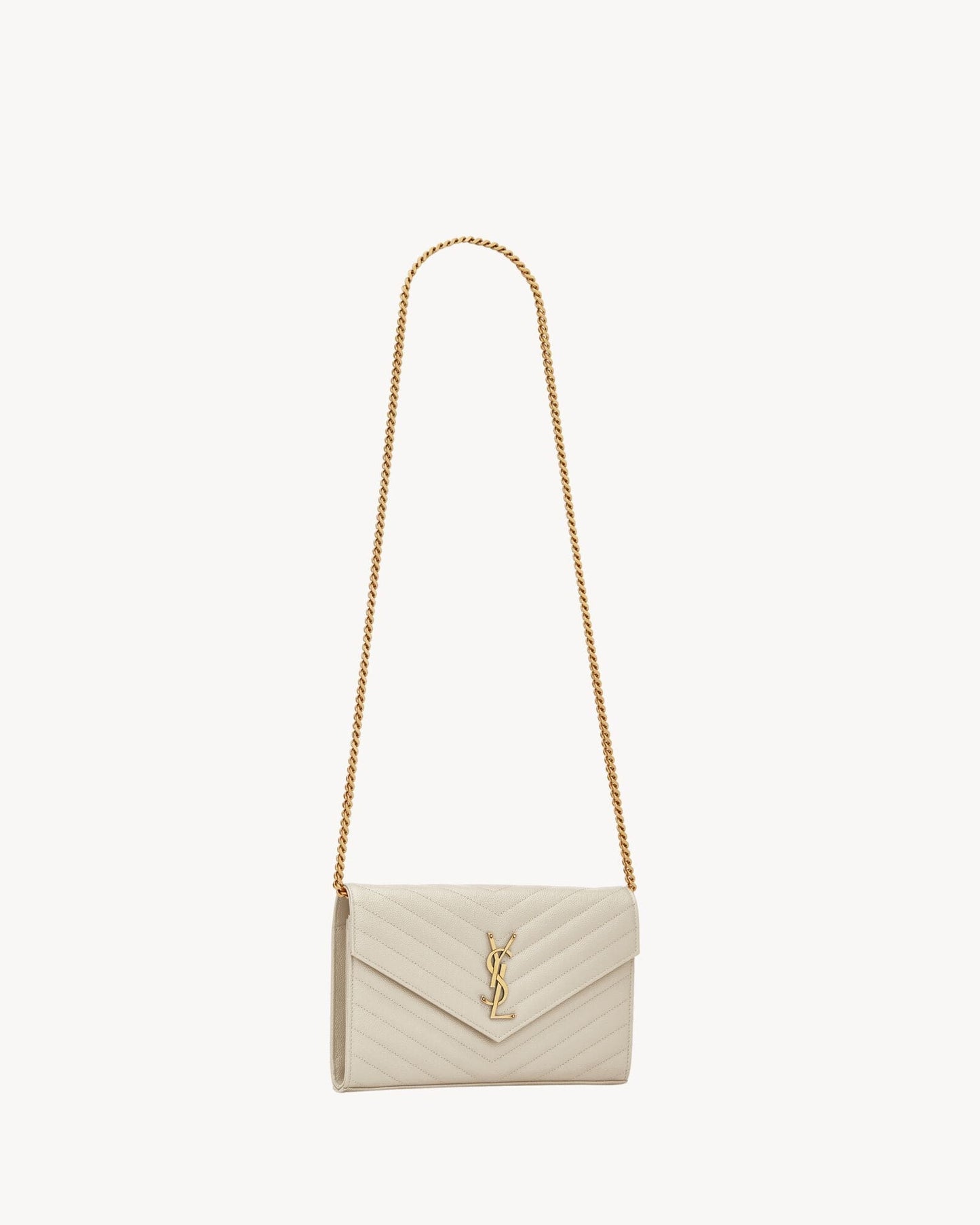 Saint Laurent CLASSIC CASSANDRE CHAIN WALLET IN GRAIN DE POUDRE LEATHER