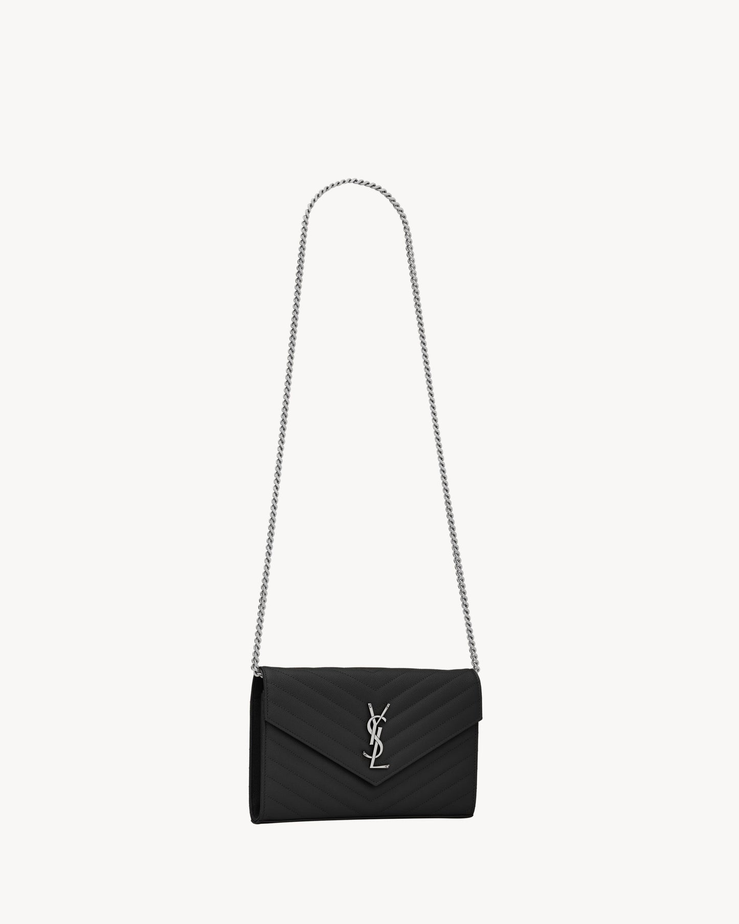 Saint Laurent classic cassandre chain wallet in grain de poudre leather