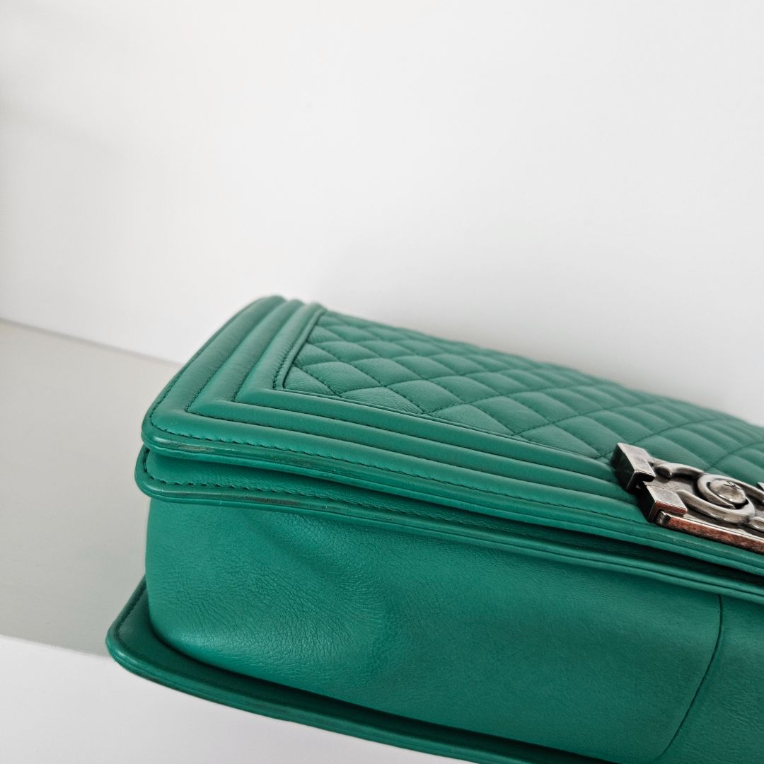 Chanel Green Large Quilted Leather Le Boy Bag
