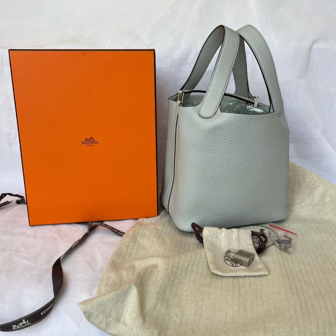 Hermes Picotin Lock 18 Taurillon Clemence Blue Pale PHW Bag