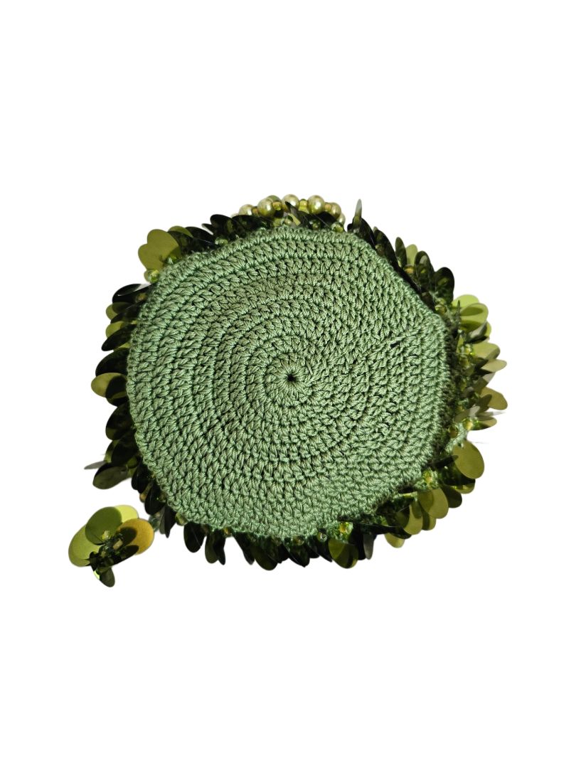 Vanina Green Nuit Scintillantes Bucket Bag in Sequin Knit