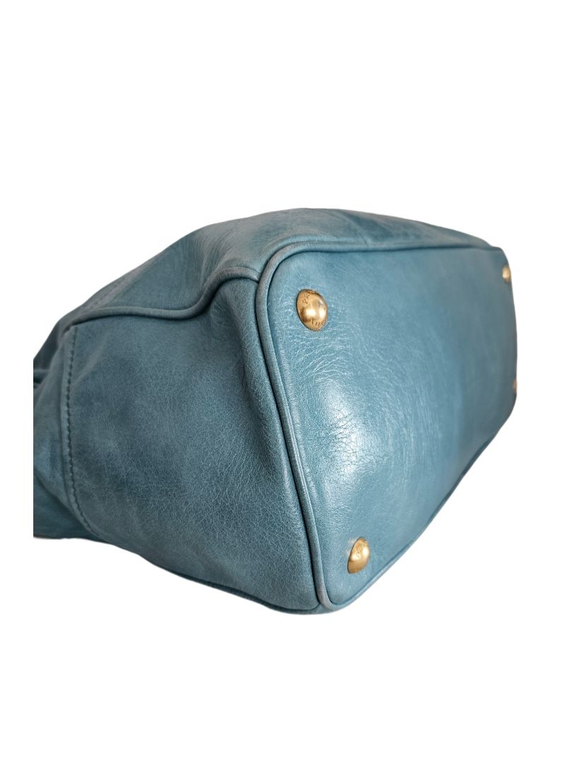 Prada Blue Convertible Vitello leather Tote Bag