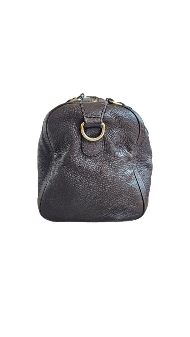 Gucci Brown Web Boston Leather Bag