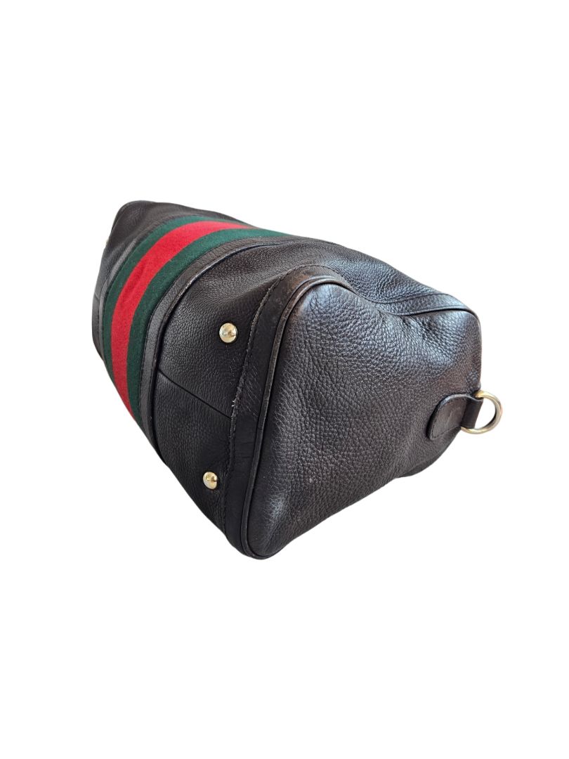 Gucci Brown Web Boston Leather Bag