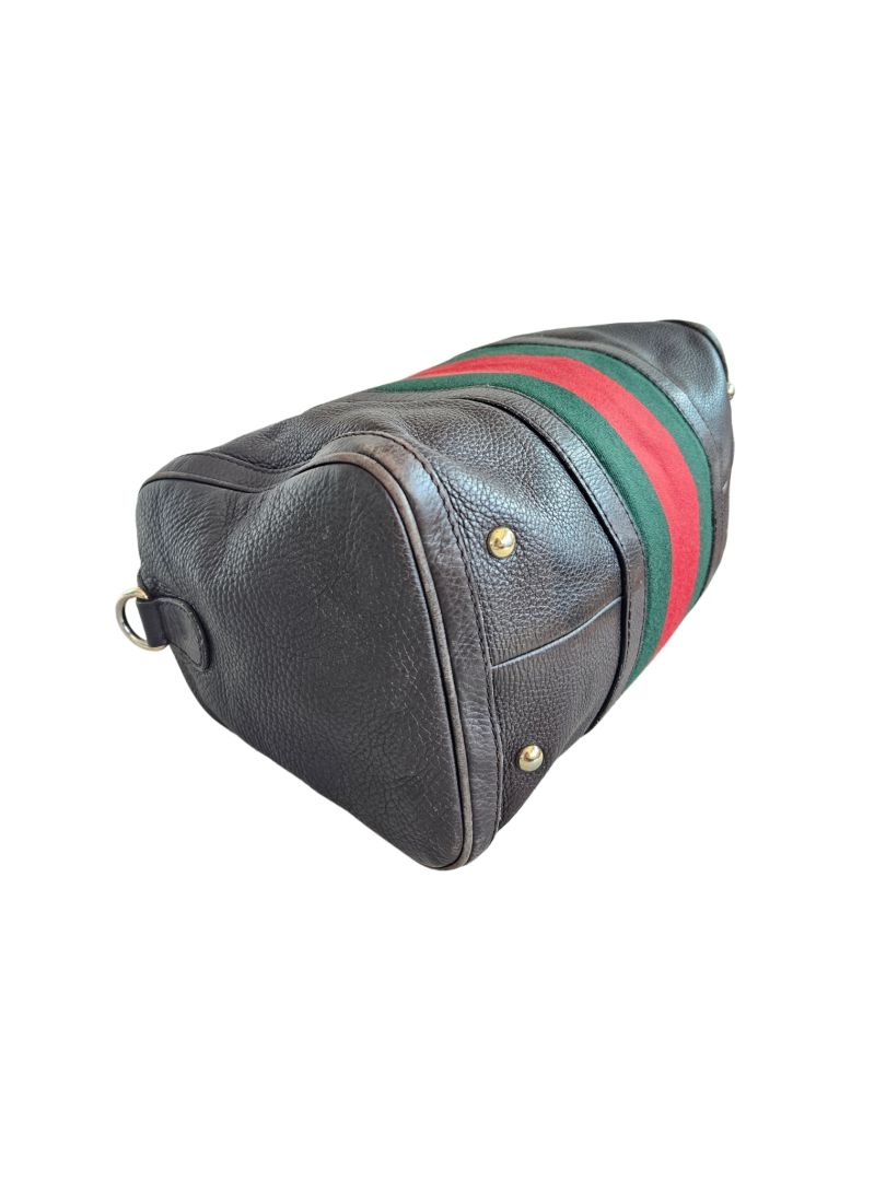 Gucci Brown Web Boston Leather Bag