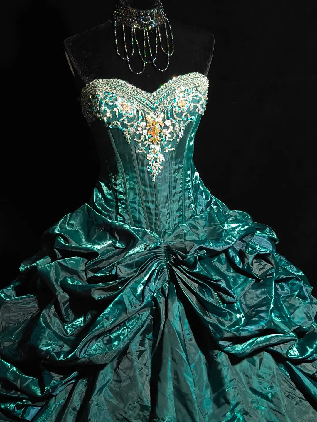 Teal Vintage Fashion Beaded Long Tulle Ball Gown gh4922