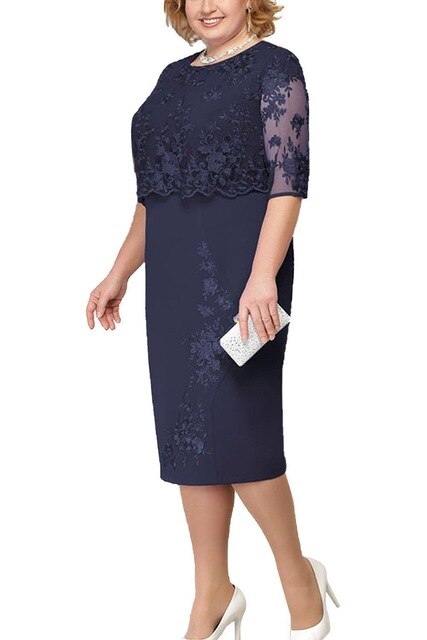loveedsTM-Elegant Lace Plus Size Evening Dress Scoop Neck Half Sleeve Wedding Guest Party Gowns Short Mother Of The Bride Dresses