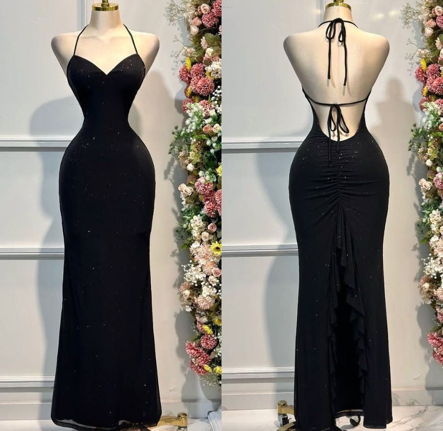 Black shiny fashion suspenders sexy long satin prom dress evening dress cocktail party dress gh4940