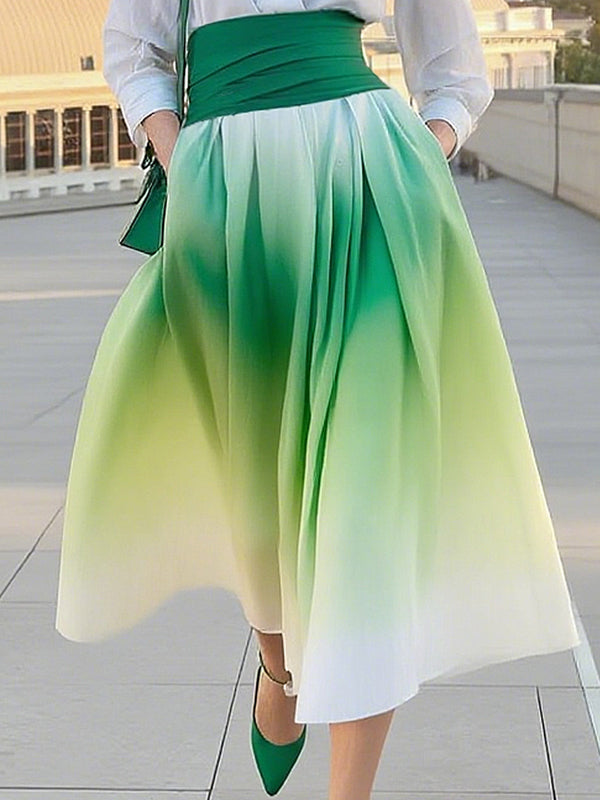 Urban Ombre Printing Maxi Dress With Belt
