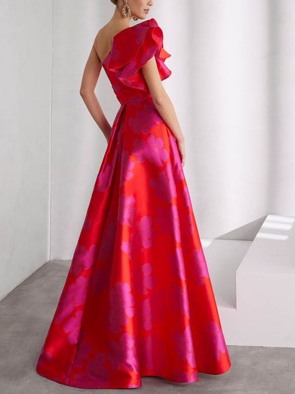 Off-shoulder Three-dimensional Floral Print Maxi Dress