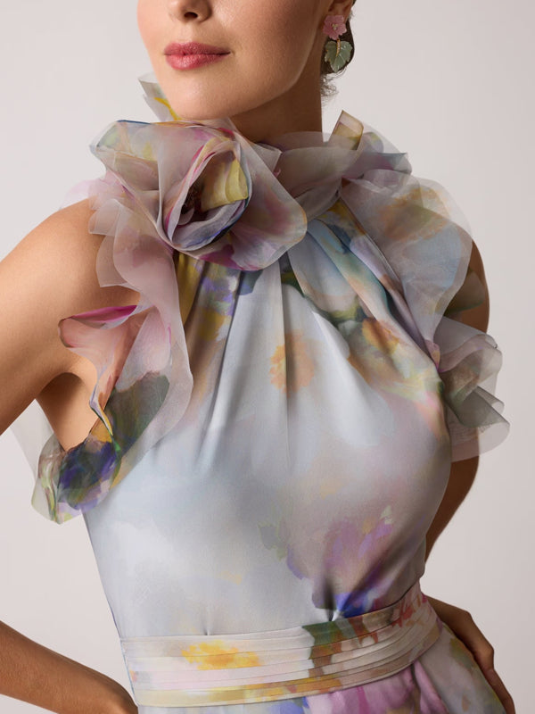 Chiffon Watercolor Organza Halter Gown