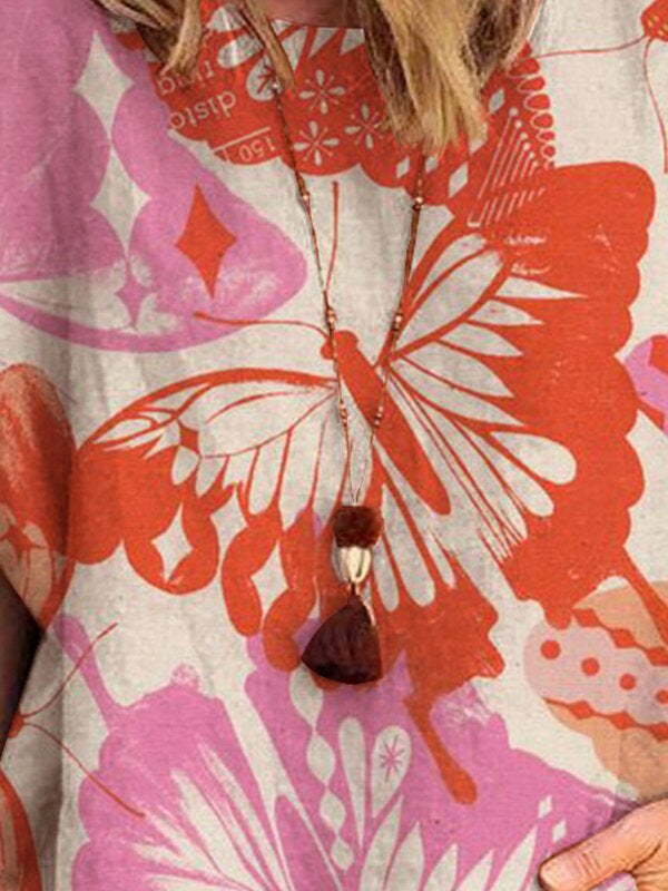 Women's Round Neck Print Short Sleeve Suit