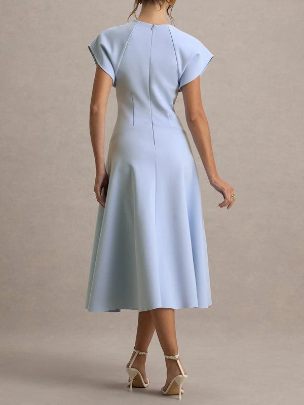 High Neck Cap Sleeve Midi Dress