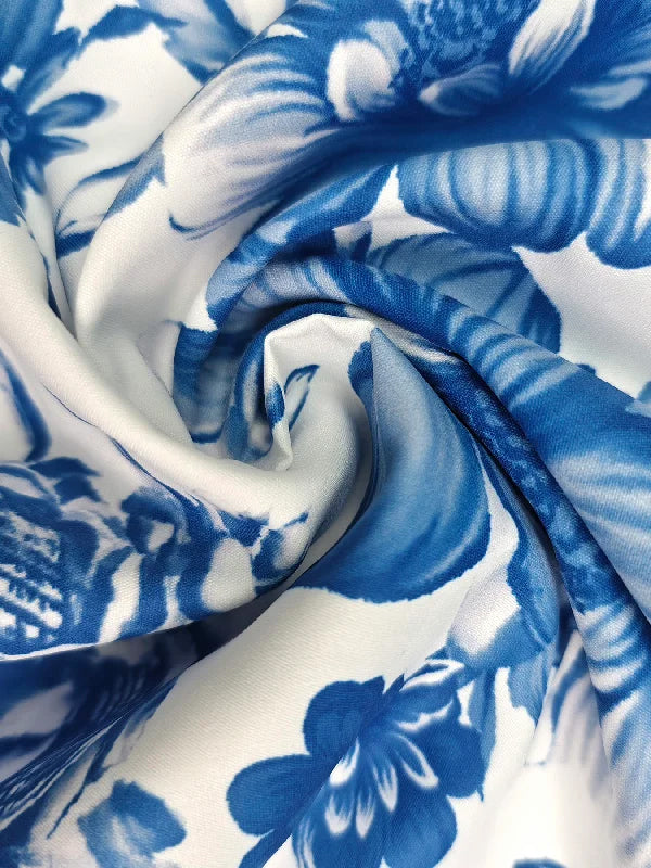 A-Line Loose Flower Print Split-Joint Lapel Maxi Dress