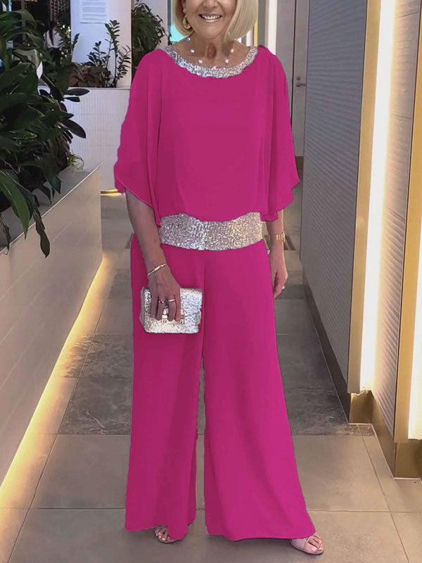Chiffon Sequins Temperament Bat Sleeve Women's Sets