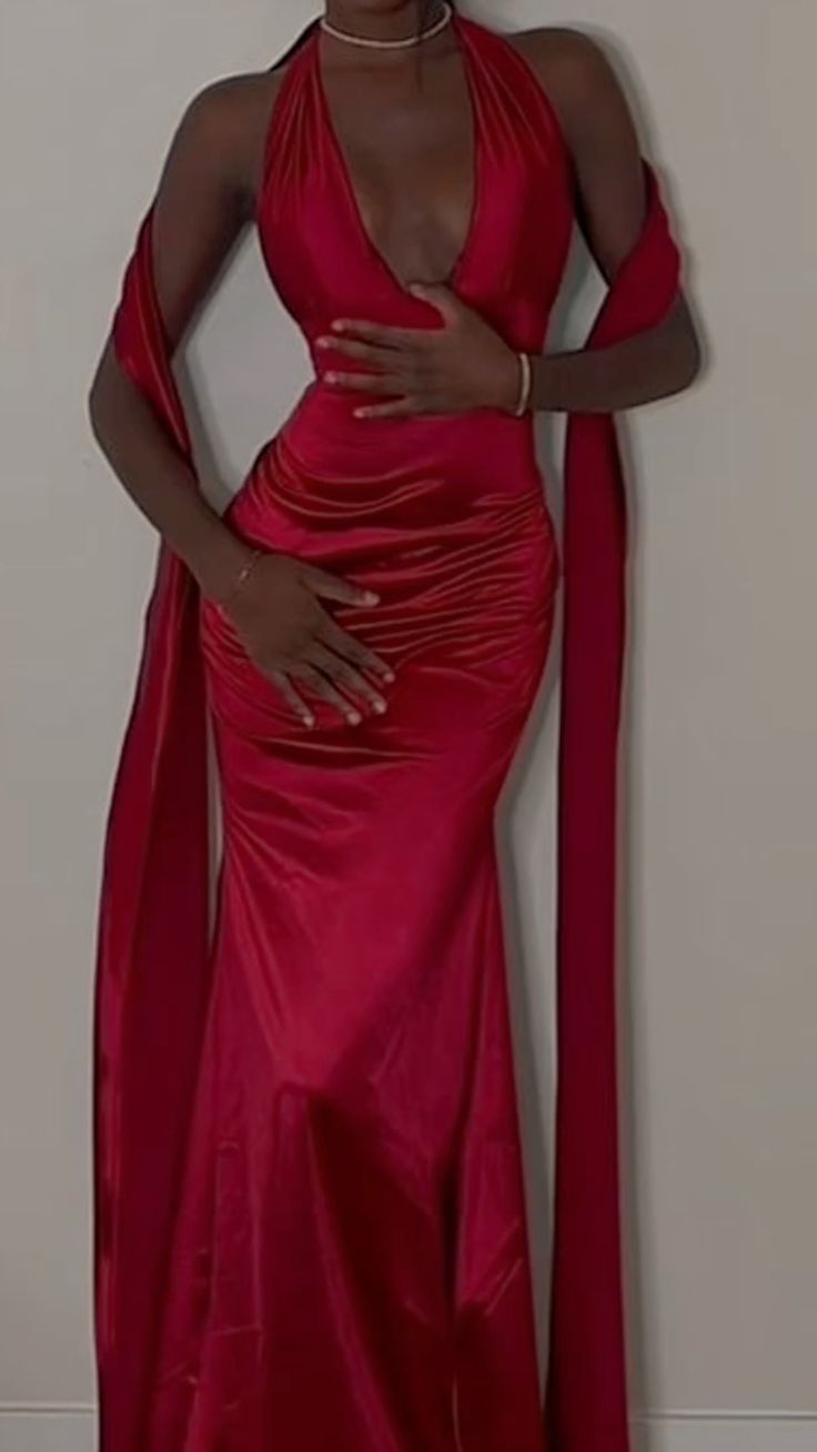Red sexy elegant mermaid V neck long satin prom dress evening gown party dress gh2997