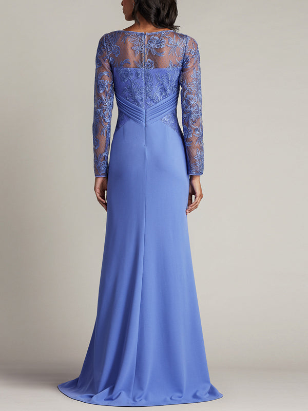 Round Neck Lace Solid Color Maxi Dress
