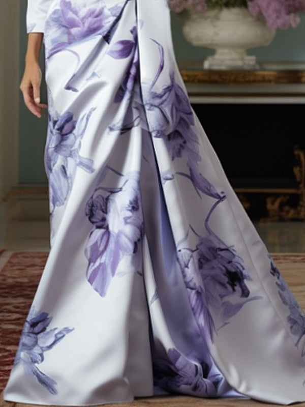 Ruffled Elegant Satin Print Wedding Dress