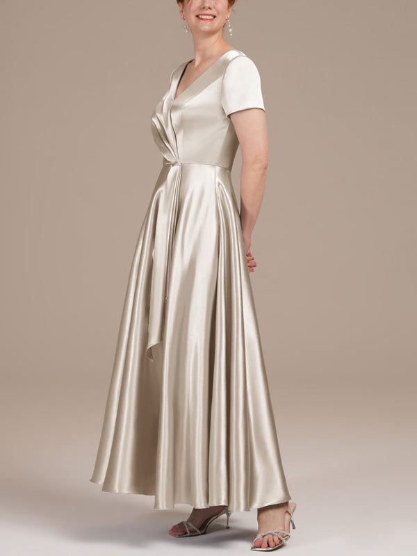 V-neck Solid Color Midi Dress