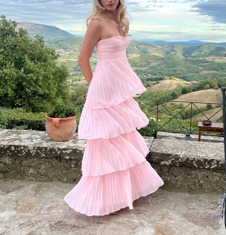 Cream Yellow/Light Pink/Green Fashion Elegant Strapless Long Chiffon Layered Ball Gown Evening Dress Wedding Bridesmaid Party Dress Prom Dress gh3657