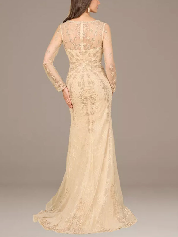 V-neck Lace Solid Color Maxi Dress