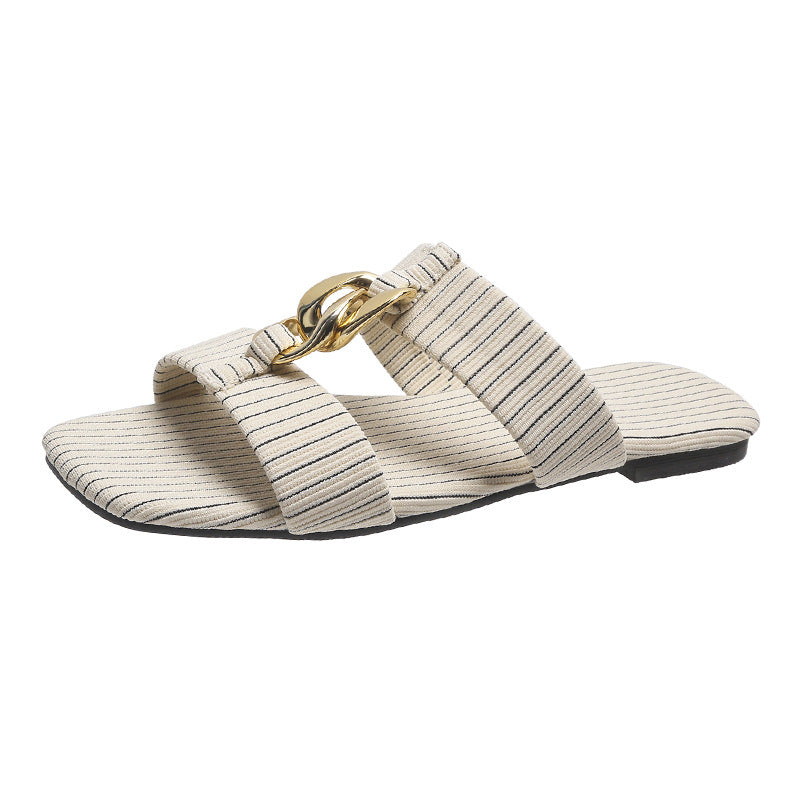 Stitched twine solid color flat-heel ladies sandals