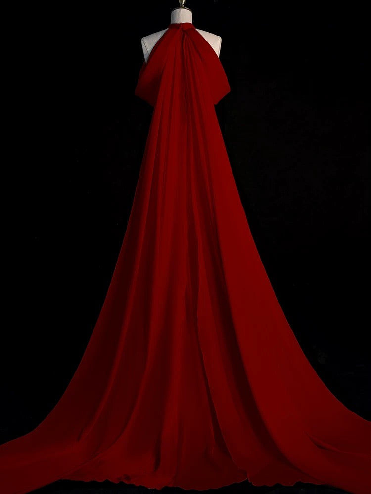 Sexy Sheath Halter Red Satin Long Prom Dress Evening Dress Formal Dress SD1818