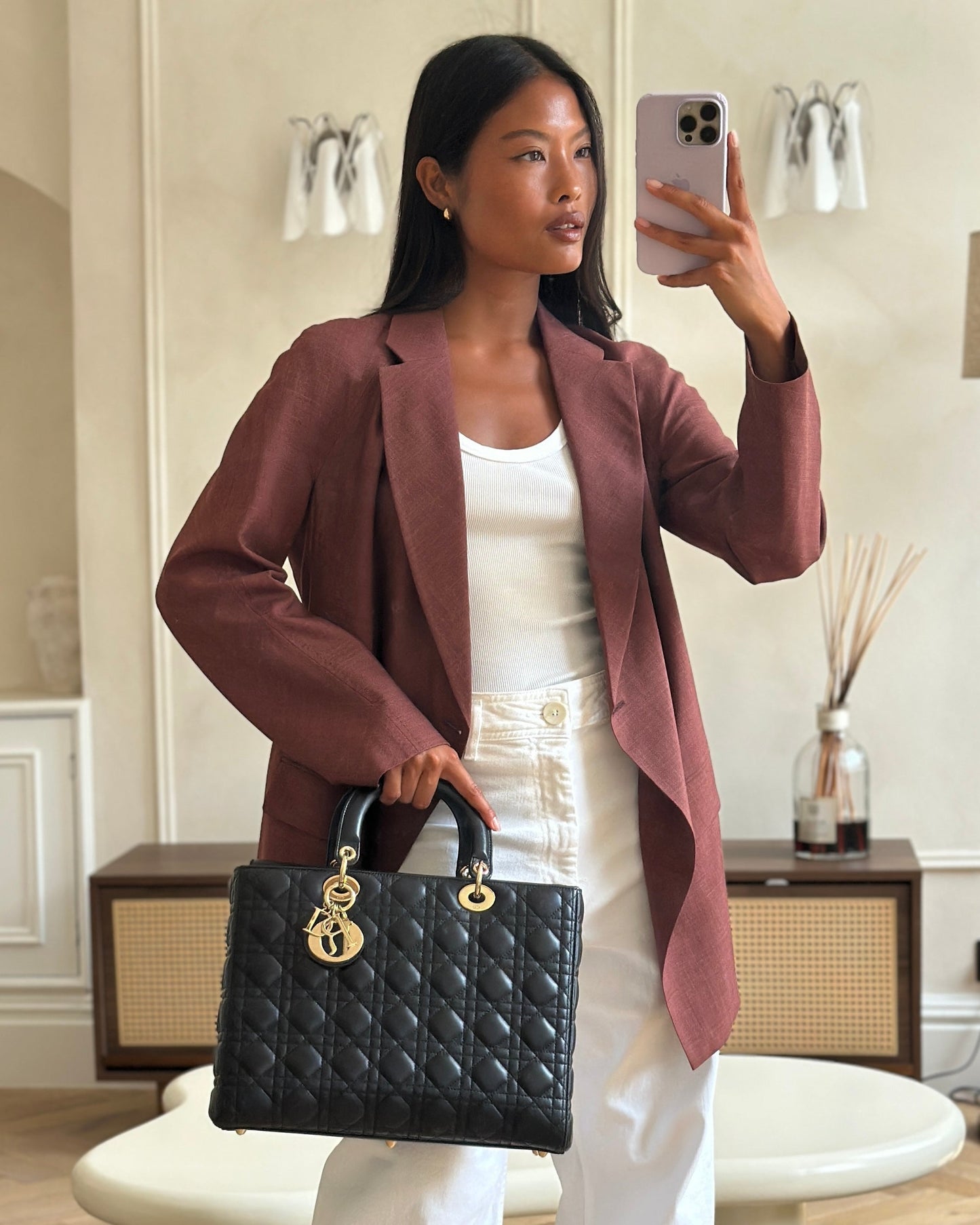 Christian Dior Large Lady Dior Bag in Black Lambskin Leather with Champagne Gold Hardware RRP £5,600