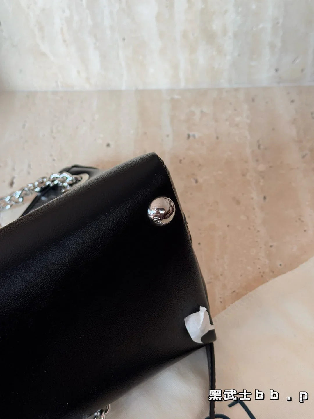 Louis Vuitton LV Black Tote Bag Slidable Metal Chain 26x17cm