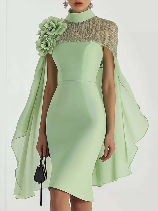 Light Green Round Neck Chiffon Midi Dress