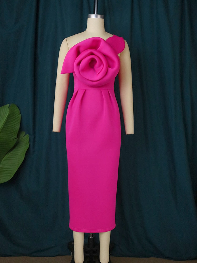 loveedsTM- Women Party Dress Slim Bodycon Sexy One Strap Big Flower Event Christmas Birthday Elegant African Gowns Wedding Guest Robes New
