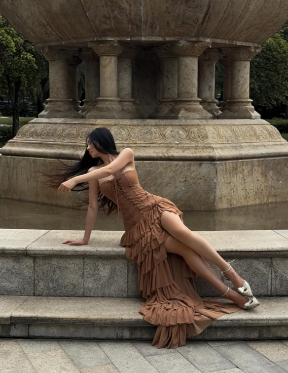 Sexy A Line Sweetheart Neck Tiered Brown Tulle Prom Dress Evening Dress with Slit SH2021