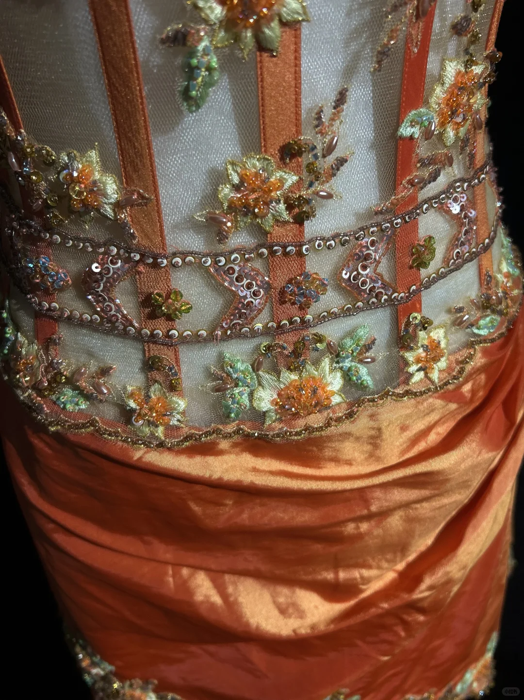 Retro Orange Mermaid Straps Corset Beaded Layered Satin Prom Dress Evening Dress SH3329