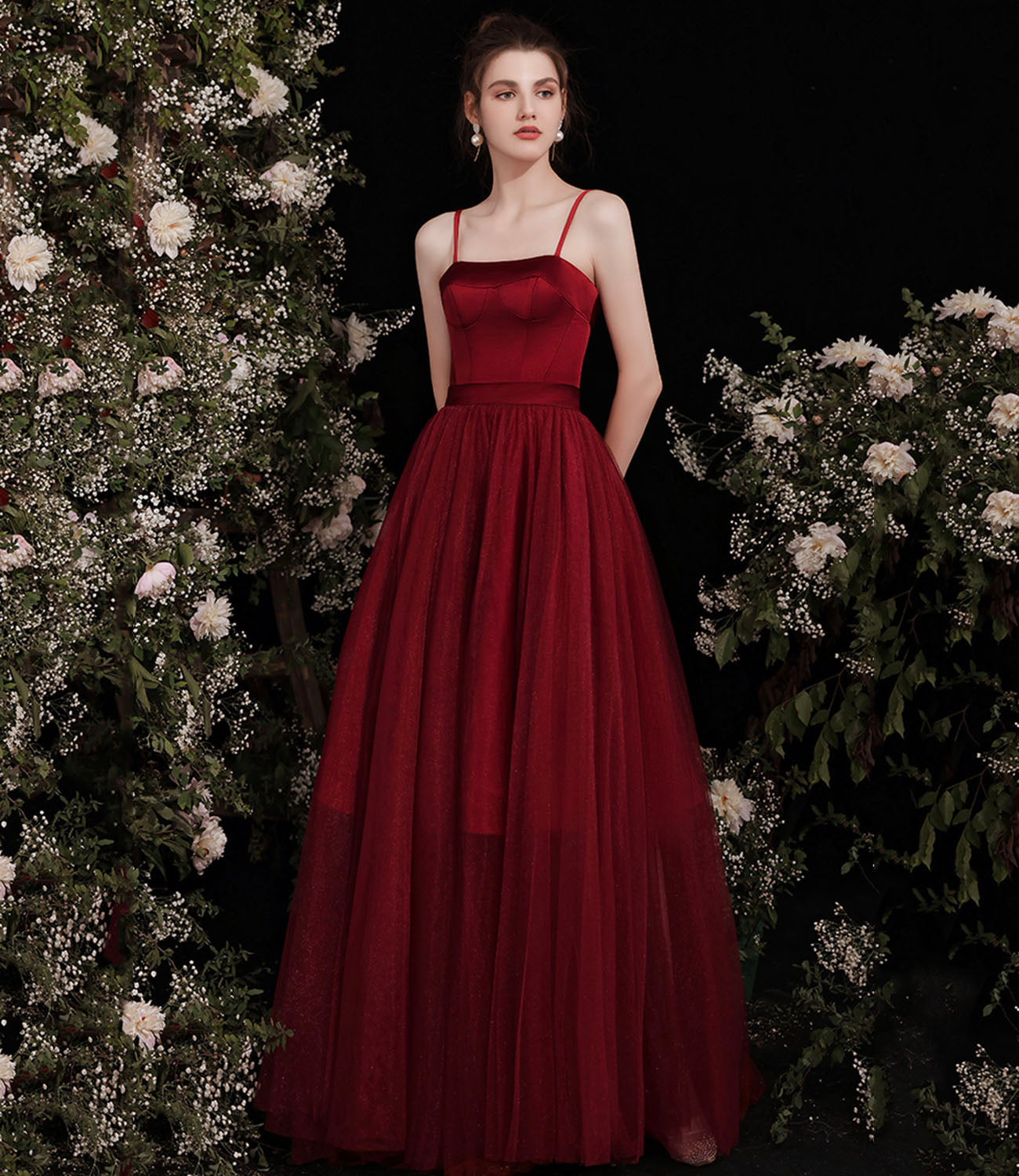 Cute burgundy two pieces detachable prom dresses 10191