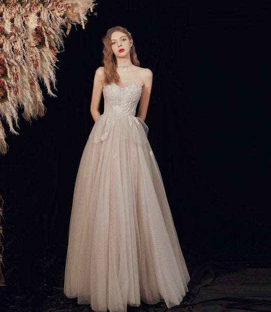 Cute tulle sequins long prom dress evening dress  10189