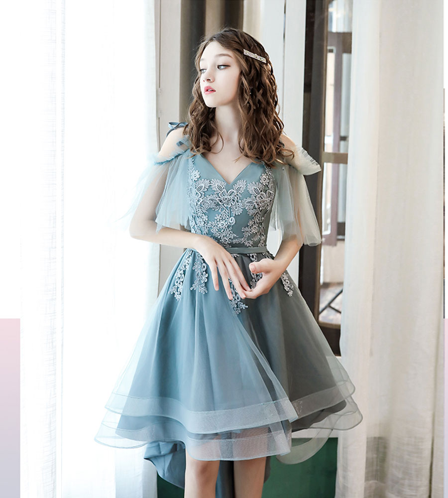 Blue lace homecoming dress bridesmaid dress 8333