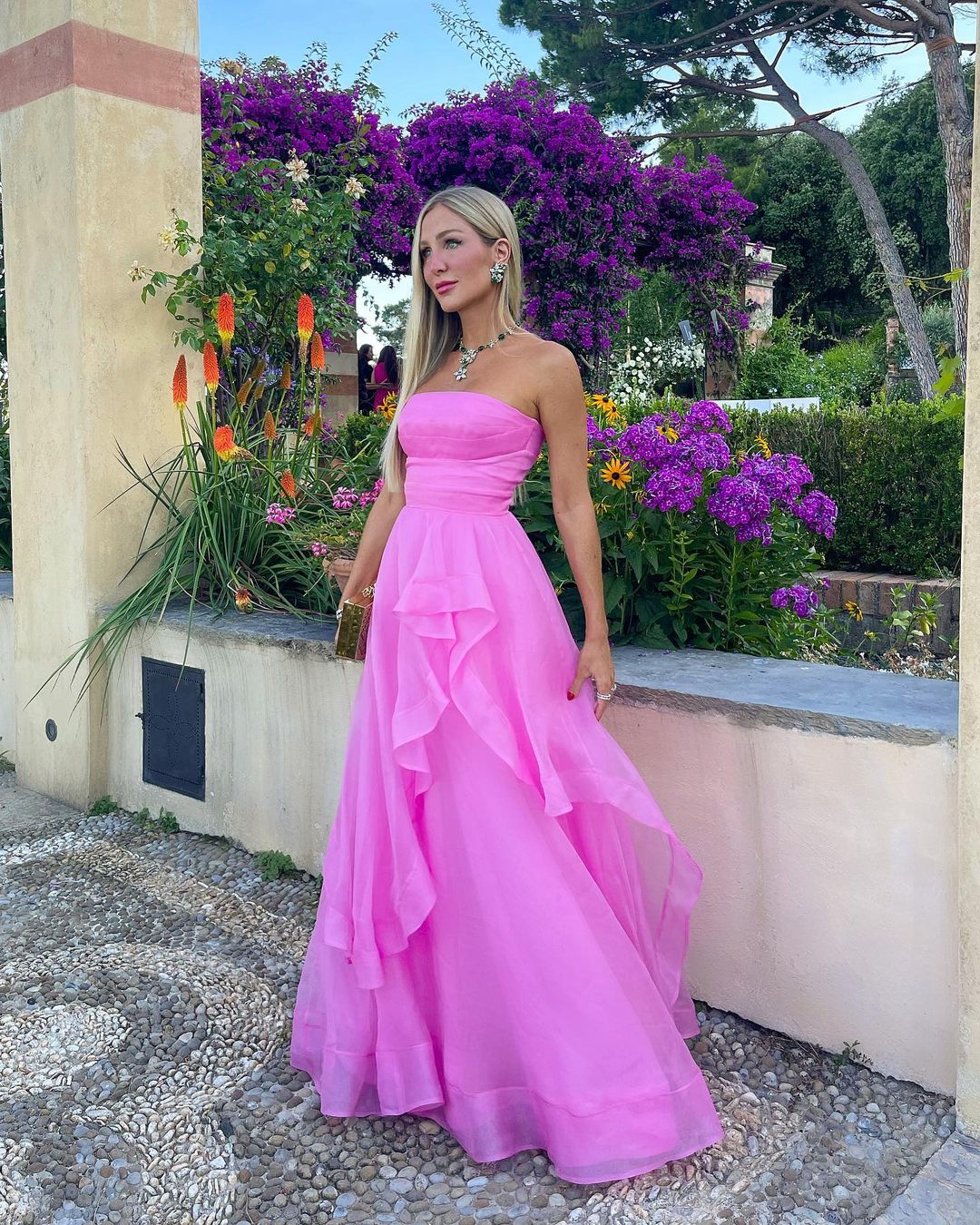 Light pink A-line off-shoulder long ruffled elegant tulle ball gown evening dress gh2684