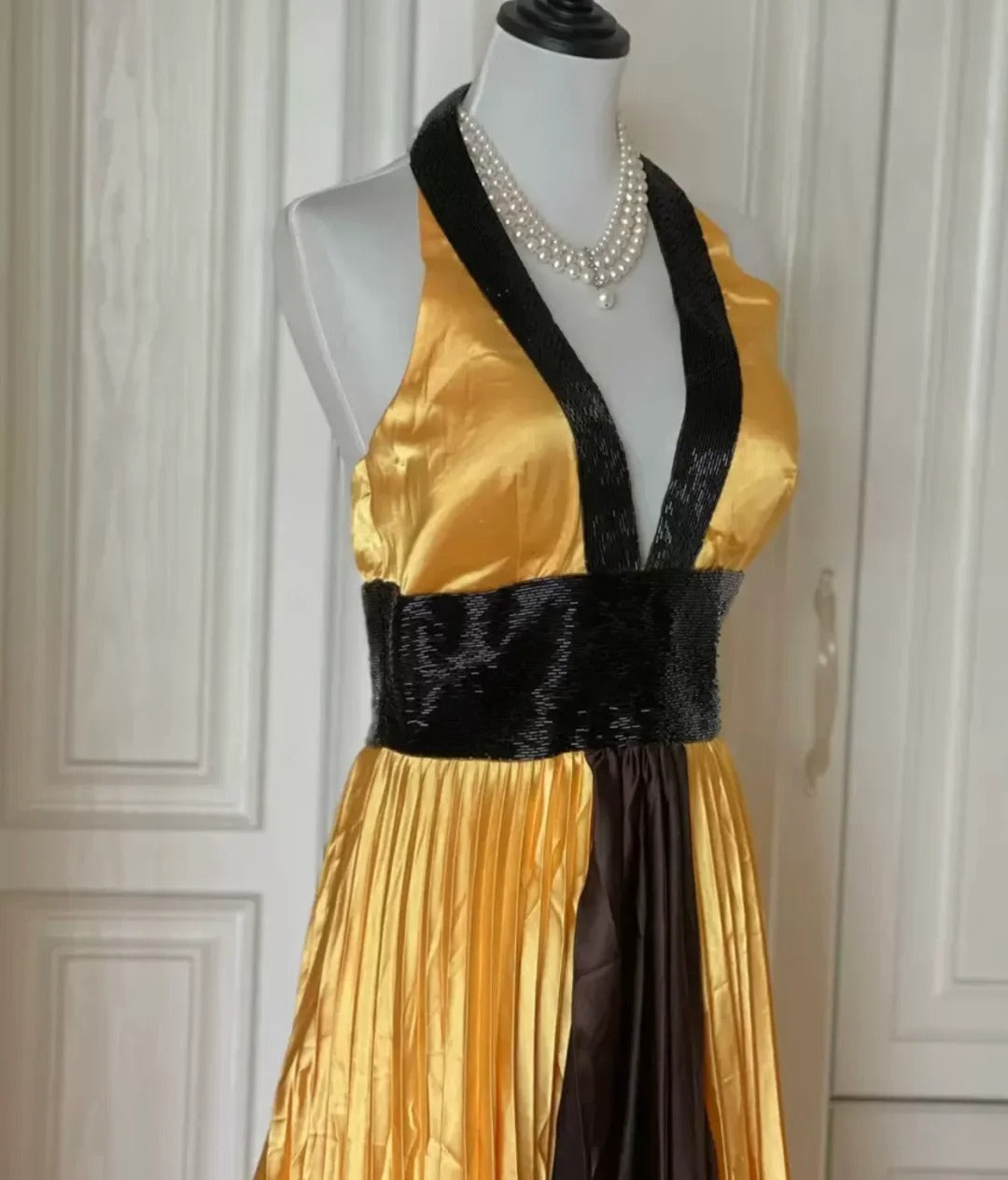 Yellow Exquisite Beading Long Satin Fashion Ball Gown Evening Gown Party Dress Prom Dress gh4267