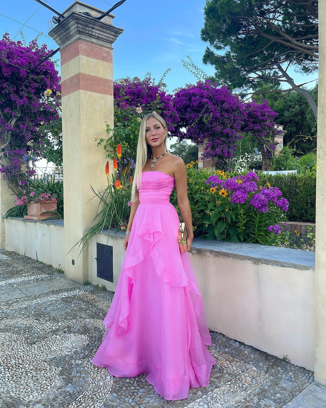 Light pink A-line off-shoulder long ruffled elegant tulle ball gown evening dress gh2684
