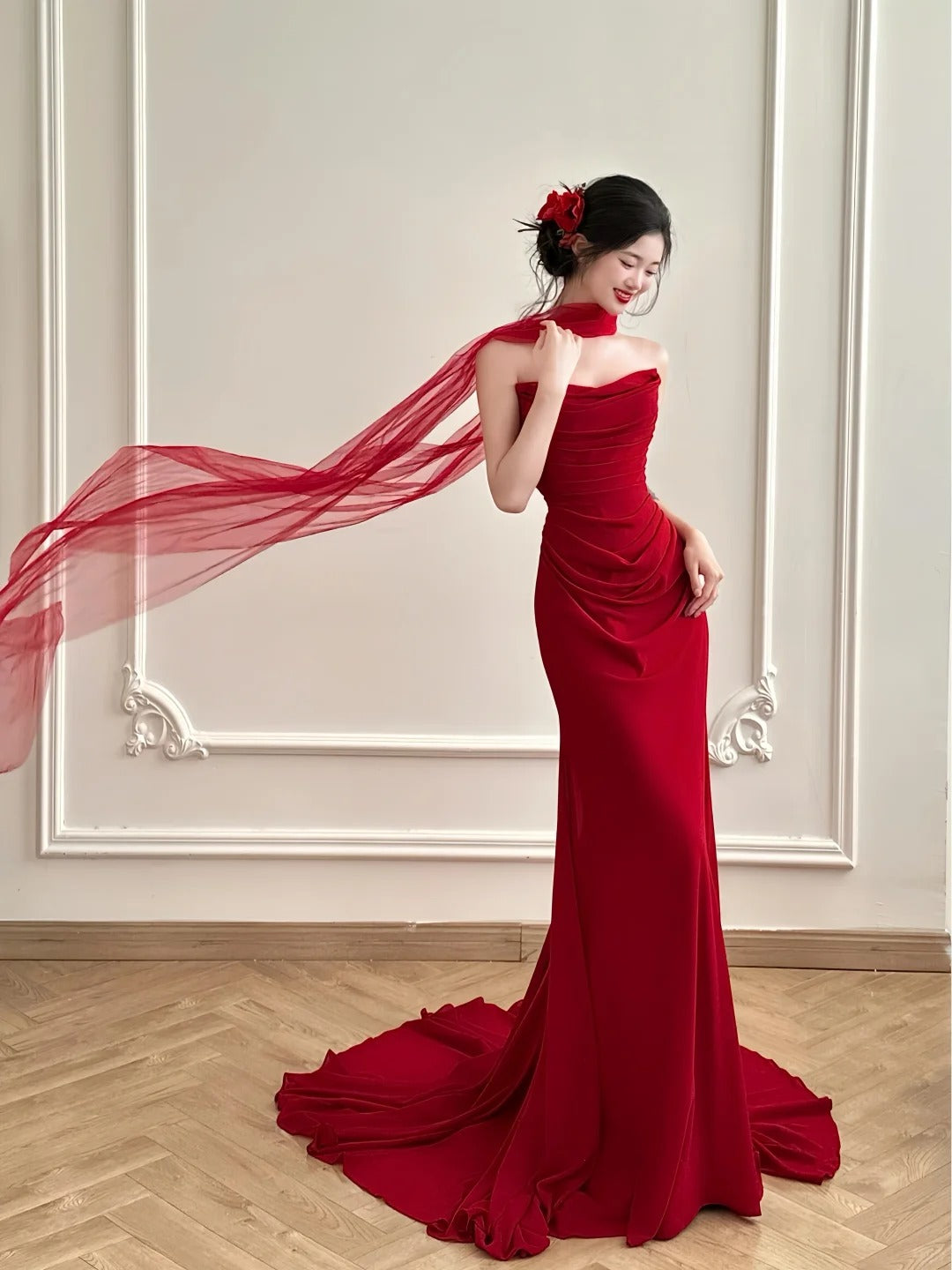 Burgundy Elegant Simple Long Satin Floor Length Ball Gown Evening Dress Prom Dress gh4361