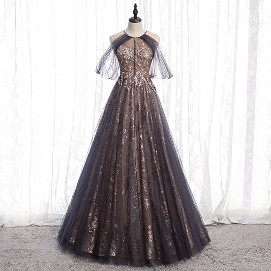 Elegant tulle sequins prom dress formal dress  8242