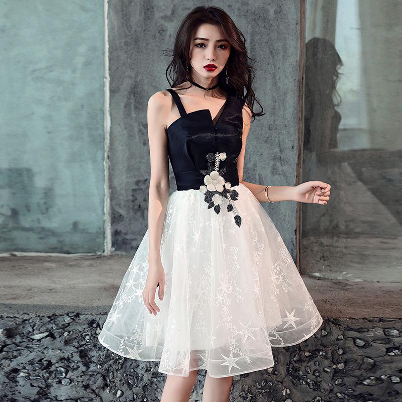 Black and white short prom dress homecoming dress 8360