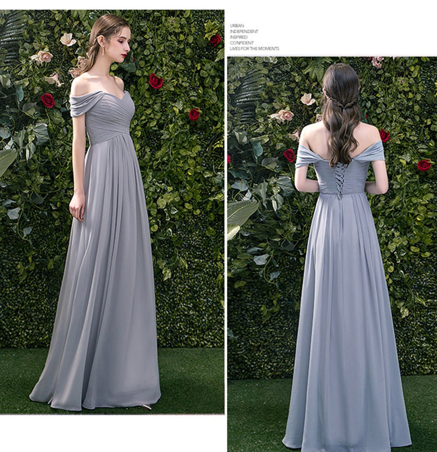 Gray chiffon long A line prom dress bridesmaid dress 10044