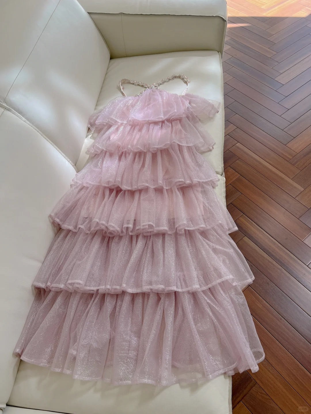 Light Pink/Blue Chiffon Rhinestone Strapless Cake Layered Ruffles Elegant Sweet Long Party Dress Prom Dress Evening Dress gh4760